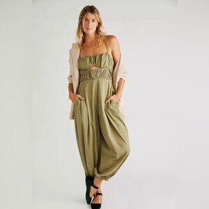 NWOT Free People Green Cutout Kingston Jumpsuit
